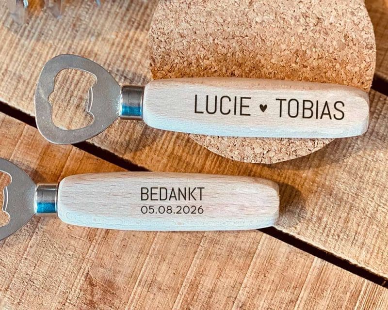 Houten flesopener Travis vanaf 25 stuks