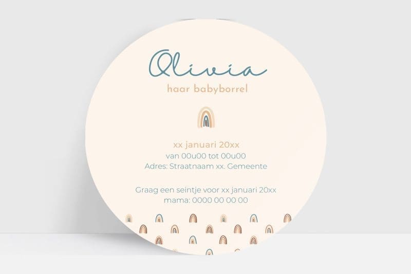 Babyborrel uitnodiging - Olivia Regenboog