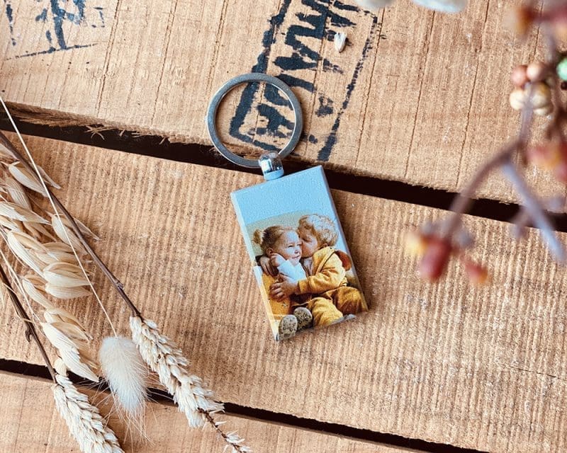 Sleutelhanger met foto - Horizontaal met foto in hout